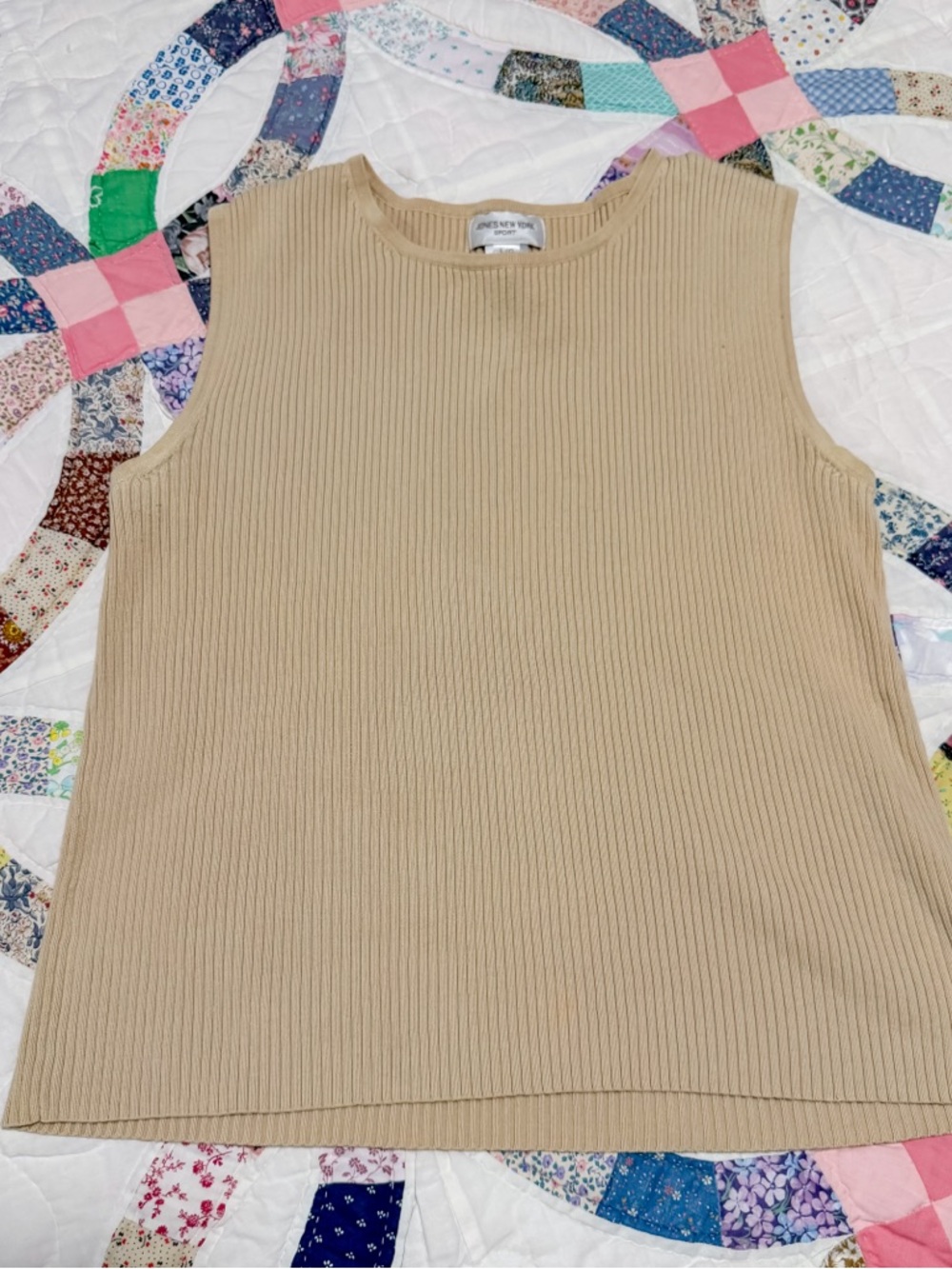 90s Jones New York cream ribbed tank top Size L cotton
